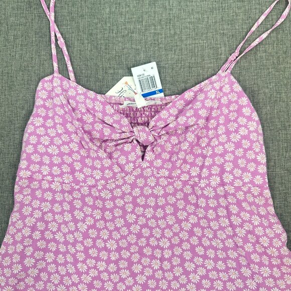 NEW! Hippie Rose Floral Top Lavender Front Tie XL Strappy Tank Rayon Adjustable - Picture 6 of 14